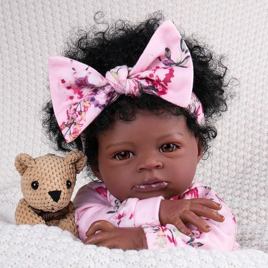 Aori Reborn Baby Dolls Black - 20-Inch Lifelike Black American Baby Girl, Realistic Soft Vinyl Newborn Dolls with Weighted Cloth Body, Set for Kids 3+