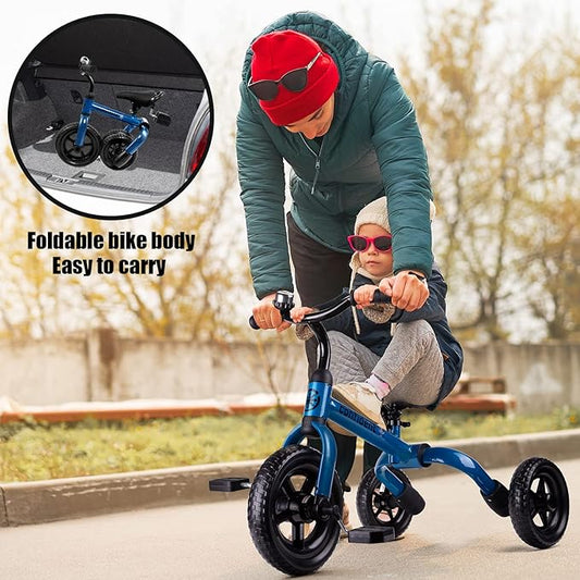 YGJT 3 in 1 Tricycle for Toddlers Age 2-5 Years Old, Folding Kids Balance Bikes with Adjustable Seat and Removable Pedal, Ride-on Toys for Infant, Gift for Baby Boys Girls Birthday(Blue)