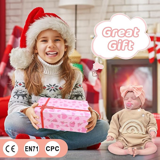 Ecore Fun Lifelike 18 Inch Reborn Doll- Realistic 18" Sleeping Baby Dolls Soft Body Real Life Doll Playset Includes Dolls, Outfits, Pacifier, Bottle, Diaper & Toy Bear