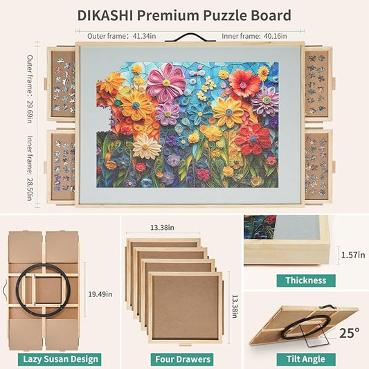 2000 Pieces Tilting & Rotating Puzzle Board , 40.16" × 28.5", Portable Jigsaw Puzzle Table for Adults with 4 Drawers & Protective Cover & Non-Slip Tabletop, Ideal Gift for Mum