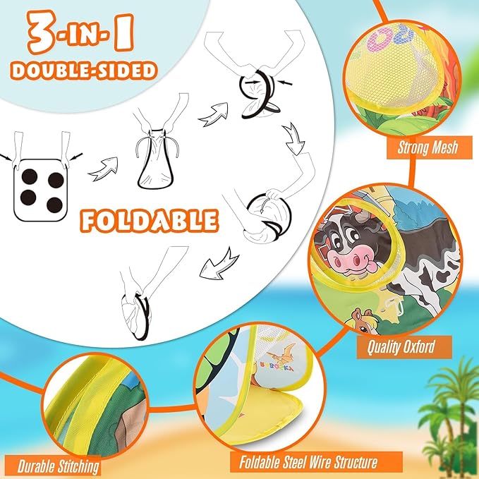 RaboSky 3-in-1 Farm Animals Bean Bags Toss Axes Throwing Sticky Balls Game for Kids 2 3 4 5 Toddlers Indoor Outdoor Sports Activities Toys Gifts for Boys Birthday Easter Christmas Stocking Stuffer