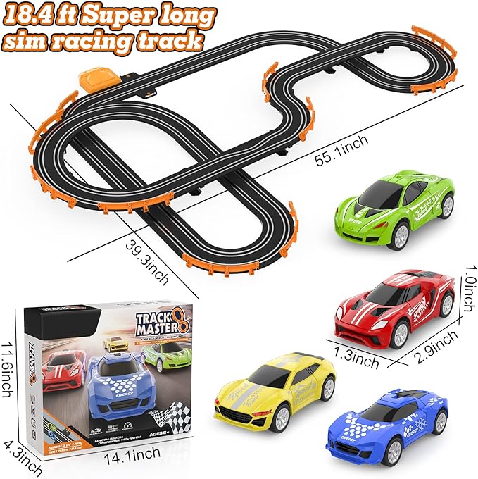 Slot Car Race Track Sets with 4 High-Speed Racing Car, Battery or Electric Race Car Track for Boys and Kids, Dual Racing Game Lap Counter Circular Overpass Track, Gifts Toys for Boys Kids Age 6 7 8-12