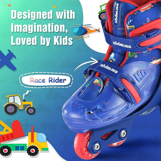 Kids Roller Skates for Beginners - ZOOBLISS Toddler Roller Skates for Boys and Girls Ages 3-7 with Light-Up Wheels & 4 Adjustable Sizes, Tri-Wheel Training Skates for Kids