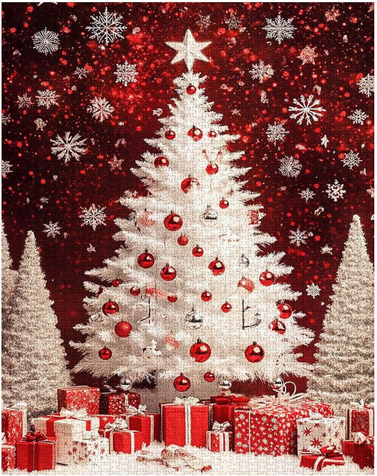 Xmas Tree 1000 Piece Jigsaw Puzzles for Adults Snowflakes Puzzles Winter Snow Scene Craft Puzzle Challenging Family Activity Games Colorful DIY Craft Puzzle for Home Decor Gifts 27 x 20 Inches