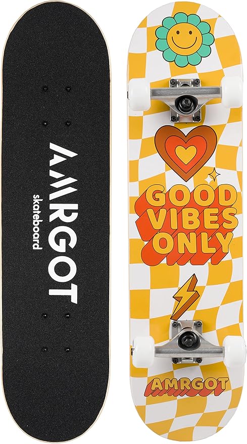Skateboards for Beginners,31 * 8 inches Complete Skateboards for Kids,Boys,Girls and Adults,7 Layer Maple Wood,Double Kick Deck Concave Standard and Tricks Skateboard