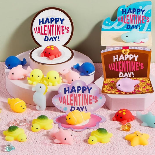 JOYIN 30 Packs Valentine’s Day Gift Cards with Mochi Squishy Toys, Stress Relief Fidget Toys, Kawaii Mochi Squeezes for Kids Holiday Party Favor, Gift Goodie Bag Filler, Classroom Exchange Prizes