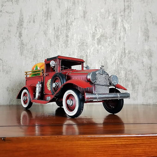 Vintage Fire Truck Model Fire Engine Rustic Metal Home Decor Collectible Vehicle Firemen Handcraft Gift 11.3’’L