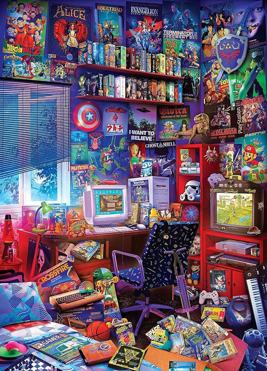 '80s Game Room Pop Culture 1000 Piece Jigsaw Puzzle by Rachid Lotf | Interactive Brain Teaser, Educational Toys & Games for Kids and Adults | 28 x 20 Inches