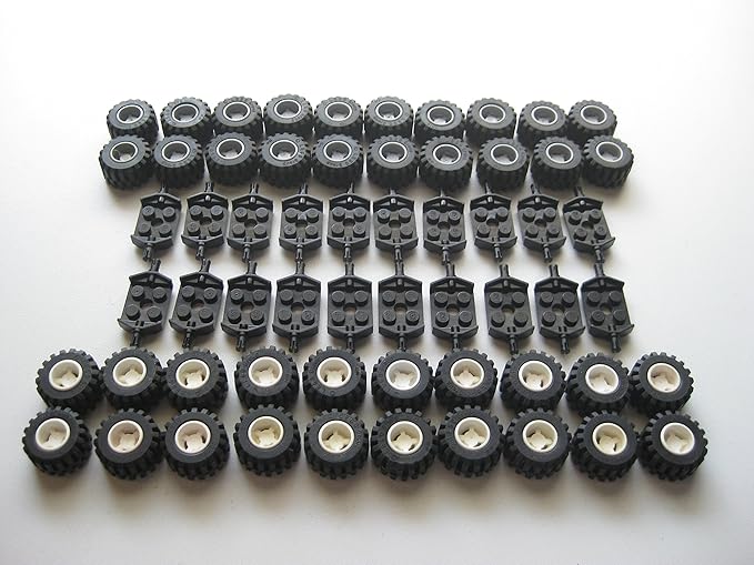 LEGO City - Wheel, Tire and Axle Set - Black, White, and Light Gray, 100 Pieces Total