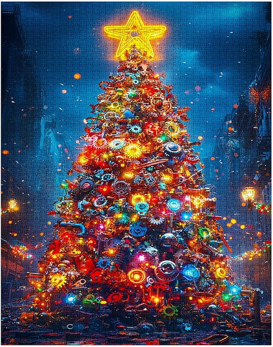 Xmas Tree 1000 Piece Jigsaw Puzzles for Adults Merry Christmas Puzzles Mechanical Xmas Tree DIY Puzzles for Home Decoration Gifts Family Puzzle Perfect for Game Nights 27 x 20 Inches