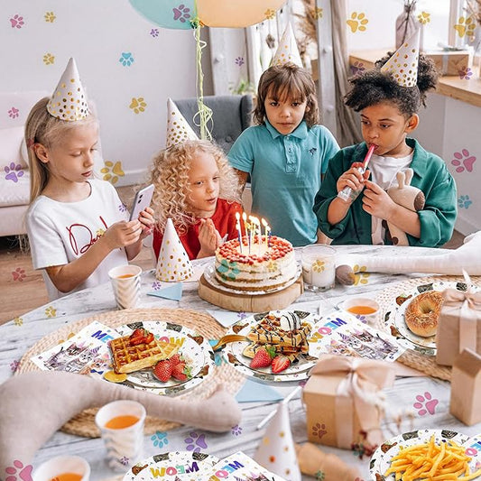 CANREVEL 96 PCS Cat Party Plates Serve 24, Cat Plates and Napkins Forks Set, Disposable Tableware for Birthday Supplies Party Decorations for Grils Women Boys Men