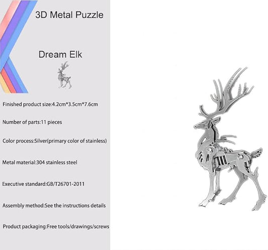 3D Metal Model Kits, Mechanical Small Dream Elk 3D Metal Puzzle,Steel Mythology Animal Series DIY Brain Teasers Simple 3D Puzzles Home Decor Art Craft Gifts Toys for Adult