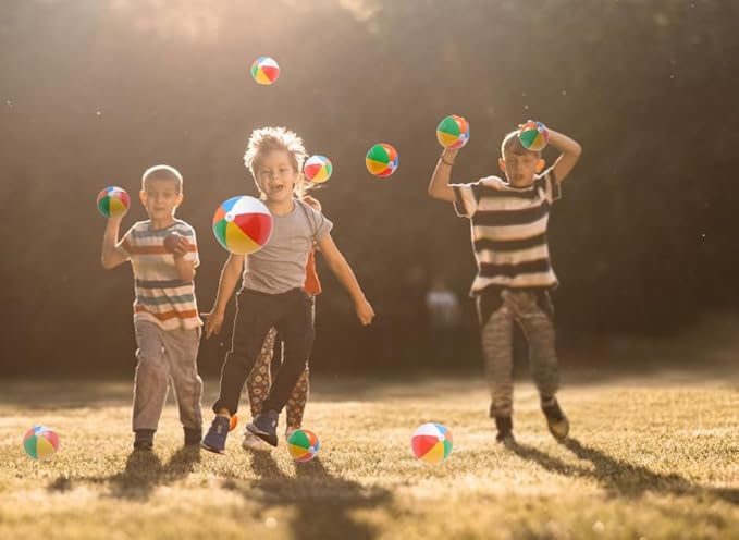 GiftExpress 25pcs Mini Beach Ball - 6" Small Inflatable Rainbow Multicolor Beach Balls for Kids Birthday Goodie Bag, Party Favor, Toddler Summer Water Toys, Pool Party, Carnival Award, Give Away Toys