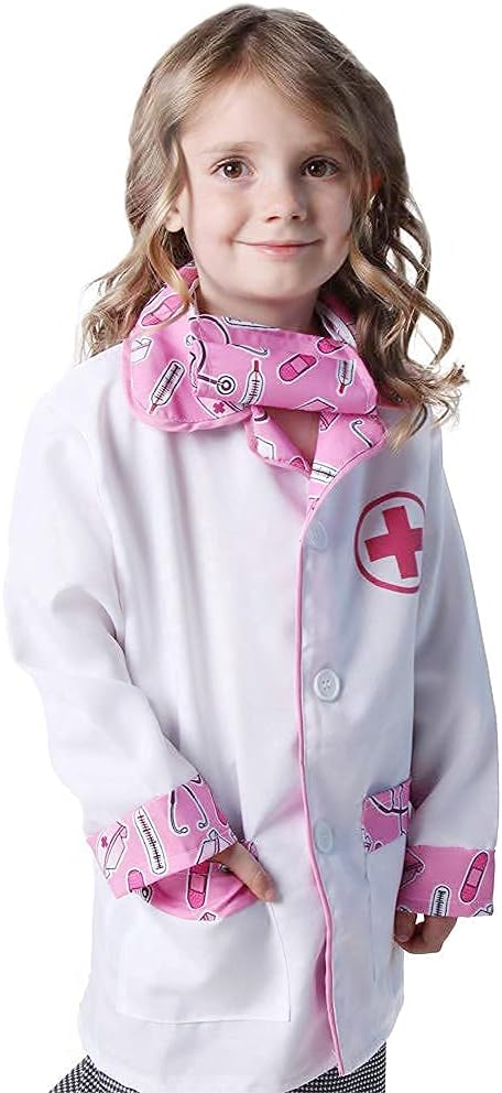 Kids Doctor Coat & Mask for Kids Doctor Costume | Kids Doctor Coat | Pink and White - For Ages 2-10