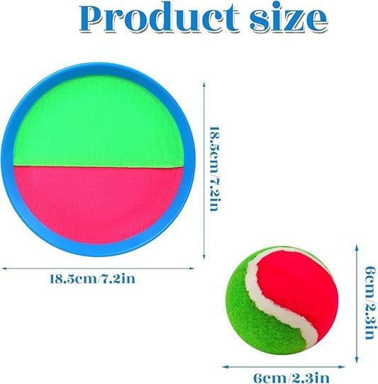 Toss and Catch Game Set - 4 Paddles, 4 Balls and 1 Storage Bag - Great Outdoor Toys/Gifts for Kids - Classic Beach and Yard Games (Green and Red)