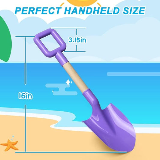 Amarlozn Beach Sand Shovels Toy for Kids, Jumbo Gardening Tool Kit, 16" Sturdy Long Handheld Wooden ABS Plastic Spade Scoop for Sand Snow Digging Planting, Summer Winter Backyard Fun (Purple, Yellow)
