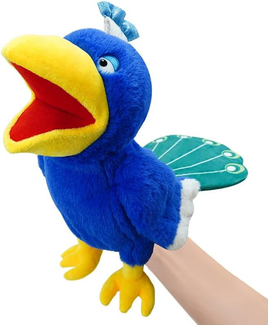 Puppets Peacock Hand Puppet,13.8" Animal Puppet Peacock Puppets Bird Stuffed Animal Hand Puppets for Kids with Movable Mouth,Puppet Plush Multi-Color Toy Bird Puppet Role Play Teaching(Blue)