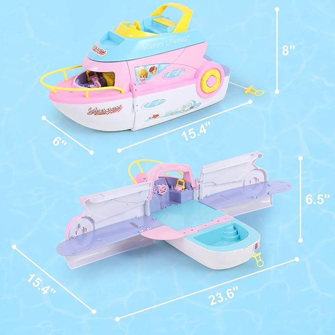 iPlay, iLearn Boat Dollhouse Playset for Girls 3-5, Kids Pretend Play Doll House Set W/ Cruise Ship, Dolls, Camping Accessories, Birthday Gifts for 4 5 6 Year Olds Children Toddlers