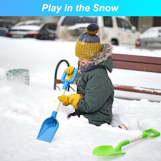 Dilabnba 16'' Kids Beach Shovels Sand Spades Toys Garden Tools, Wood Handle ABS Plastic Spade Rake Scoop for Digging Sandbox Gardening Snow Backyard Summer Outdoor Toy 3-Pack, Blue/Green/Red