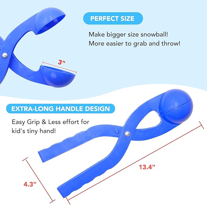 Snow Ball Maker for Kids Large Size Snowball Maker Mold Snow Toys for Toddlers 4-5 Winter Outdoor Indoor Snowball Fight Set - Toys for 4-12 Year Old Boys Girls (Set of 2,Red&Blue)