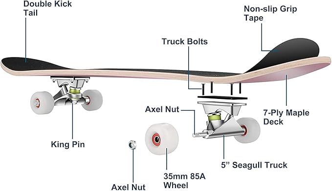 Skateboards for Beginners Kids Boys Girls and Adults 31"x8" Pro Complete Skateboard 8 Layers Maple Wood, Double Kick Concave, Fascinating Cool, Solid&Durable