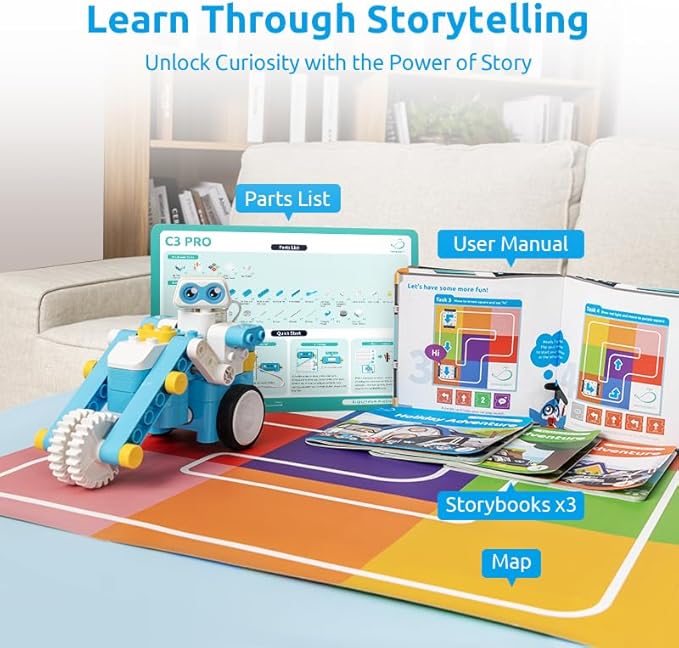 WhalesBot C3 Pro 12-in-1 Remote Control & Coding Robot Kit for Kids 4+, Advanced Smart Panel & Cards Programming, Educational STEM Toy, Block Building Set with Controller & Motor for Kids 4-6, 5-7