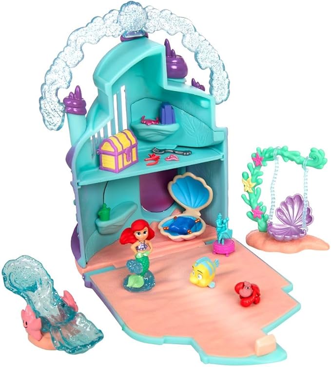 Disney Store Official Princess Micro Toy Set – The Little Mermaid – Set Includes Micro Figures of Ariel, Flounder, Sebastian, & her Palace – Portable Playset – Perfect for Fans of Disney Princesses