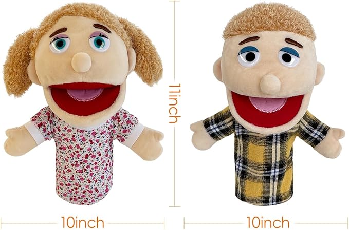 Family Hand Puppet Stuffed Toys,2pack Hand Puppet Boy and Girl Family Members Role Playing,Stuffed Puppet for Kids Gift Birthday Party(2pcs-White)