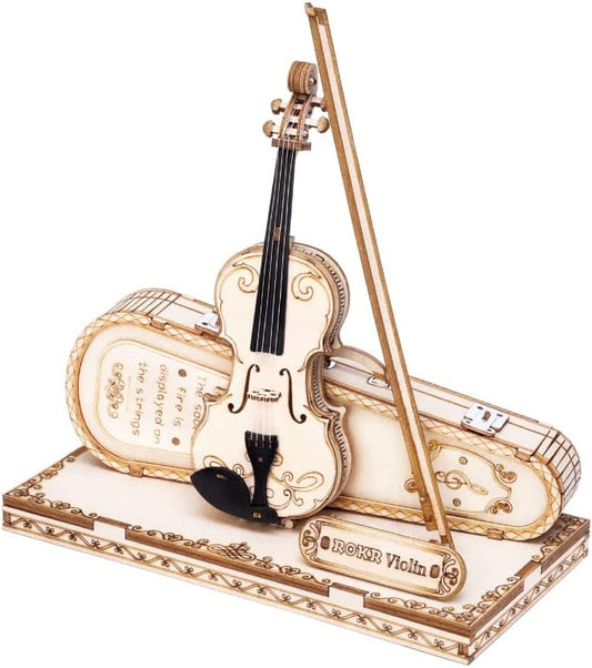 ROKR Wooden 3D Puzzles for Adults Violin, Musical Instrument Model Kit 3D Puzzles for Teens and Kids to Build, Desk Decor/DIY Hobbies/Gifts for Family and Friends (Violin)