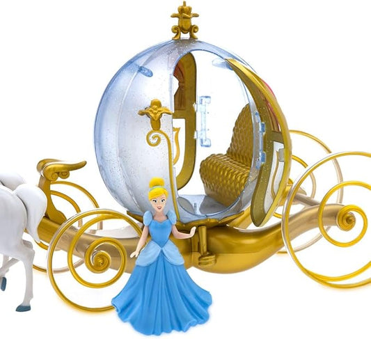 Disney Store Action Toys Cinderella Doll Horse and Carriage Play Set, Princess Toys, Light-Up Glittering Pumpkin Coach, Clip-On Dresses