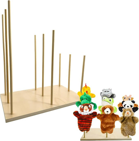 Wooden Hand Puppet Stand, Educational Wooden Puppet Tree Rack for Storage & Display, Anti-Crush Doll Holder Holds 9 Puppets