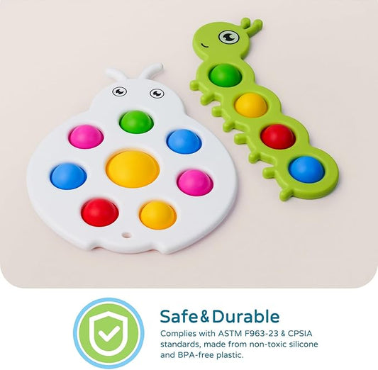 LiKee Fidget Popper Sensory Baby Toys for 10+ Months, Christmas Stocking Stuffers Push and Popping Busy Board, Montessori Toys for 1+ Years Old, Airplane Car Travel Toy for Toddlers 1-3 Stress Relief