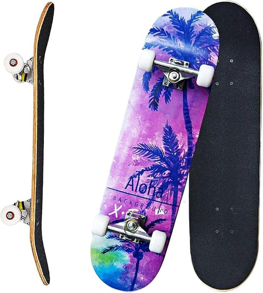 Skateboards for Beginners Kids Boys Girls and Adults 31"x8" Pro Complete Skateboard 8 Layers Maple Wood, Double Kick Concave, Fascinating Cool, Solid&Durable