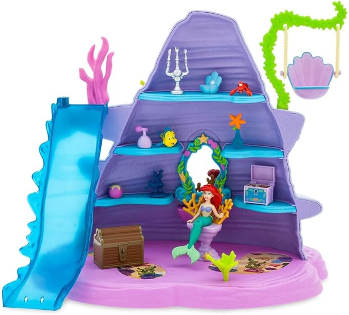 Disney Store Action Toys The Little Mermaid Ariel's Grotto Playset - Fun Girl Toys, Mini Figures Set - Includes Flounder, Sebastian, Treasures & More - Perfect for Fans of Ariel
