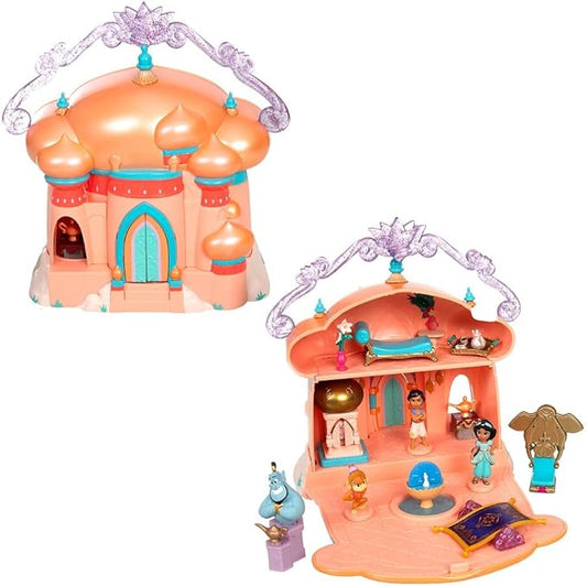 Disney Store Official Princess Micro Toy Set – Aladdin – Set Includes Micro Figures of Jasmine, Aladdin, Genie, Abu, & Their Palace – Portable Playset – Perfect for Fans of Disney Princesses