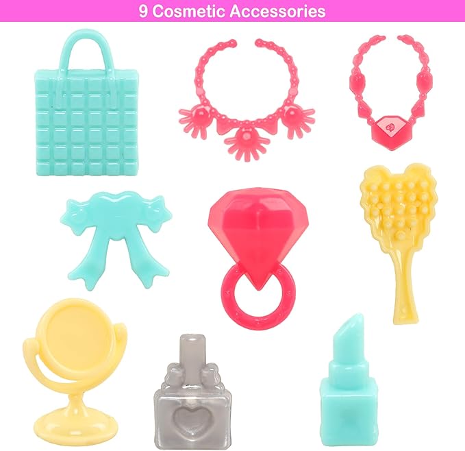 40 PCS Doll Clothes and Outfits - 6 Pants Outfits, 10 Shoes, 15 Makeup Accessories and 9 Tableware Accessories for 11.5 inch Doll Girl Dolls