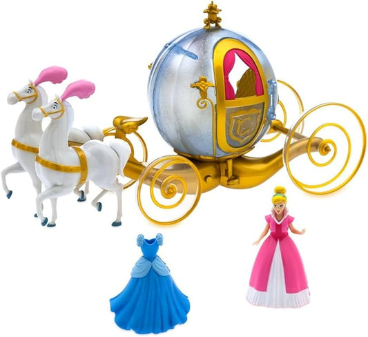 Disney Store Action Toys Cinderella Doll Horse and Carriage Play Set, Princess Toys, Light-Up Glittering Pumpkin Coach, Clip-On Dresses