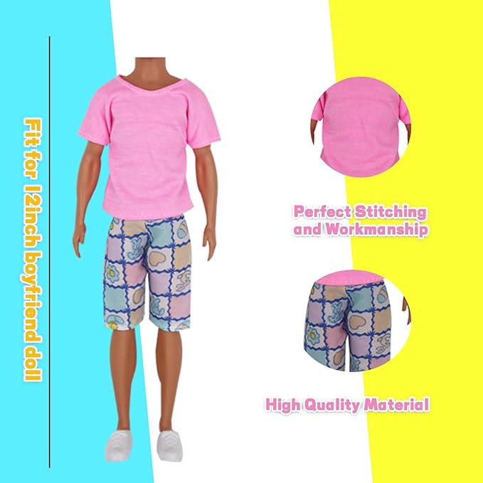 EuTengHao 25Pcs Doll Clothes and Accessories for 12 Inch Boy Dolls Includes 16 Different Wear Clothes Shirt Jeans Pants Shoes for 12'' Boyfriend Doll with Dog,2 Tennis Racket,Violin and Surfboard