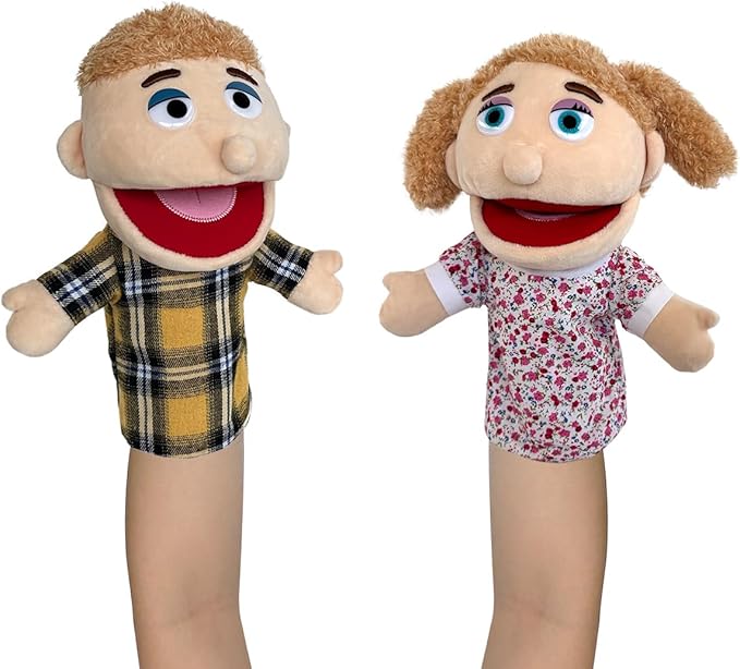 Family Hand Puppet Stuffed Toys,2pack Hand Puppet Boy and Girl Family Members Role Playing,Stuffed Puppet for Kids Gift Birthday Party(2pcs-White)