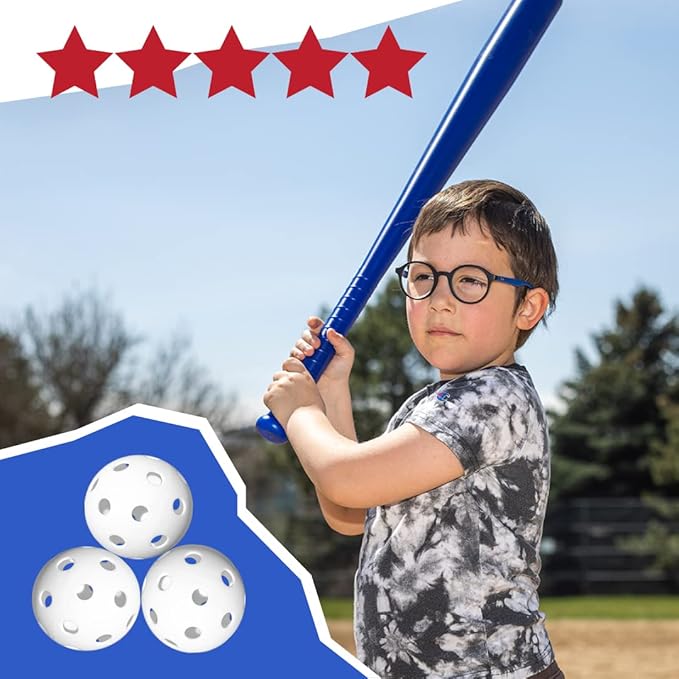 Plymouth Sports Toy Ball and Bat Set for Adults and Kids | Durable Plastic Bat and Ball for Backyard Games and Training