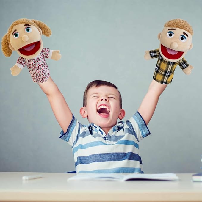 Family Hand Puppet Stuffed Toys,2pack Hand Puppet Boy and Girl Family Members Role Playing,Stuffed Puppet for Kids Gift Birthday Party(2pcs-White)