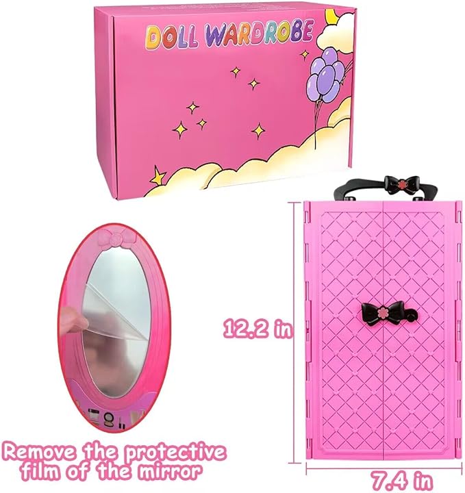 82PCS Doll Clothes and Accessories with Closet for 11.5 Inch Doll - Fashion Design Set Including Wedding Dress Fashion Dresses Outfits Tops and Pants Hangers Bags for Girls