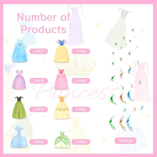 16 pcs Princess Hanging Swirl Party Decoration,Girls Party Decoration,Princess Party Swirls,Suitable for Baby Shower Party Decoration Supplies