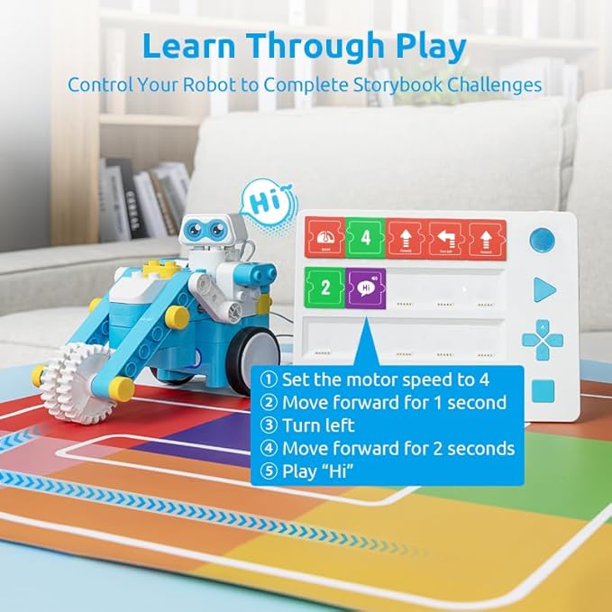 WhalesBot C3 Pro 12-in-1 Remote Control & Coding Robot Kit for Kids 4+, Advanced Smart Panel & Cards Programming, Educational STEM Toy, Block Building Set with Controller & Motor for Kids 4-6, 5-7
