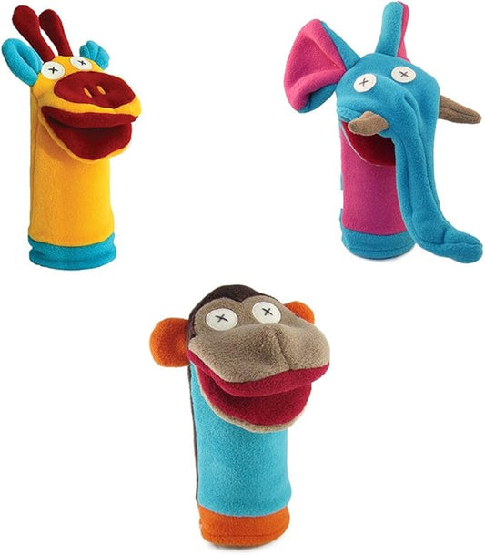 Cate & Levi - Zoo Collection Hand Puppets - Set of 3 - Handmade in Canada - Includes Monkey, Giraffe and Elephant