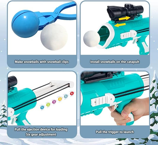 Snowball Maker Kit - 9 Pcs Winter Toys with Snowball Blaster Gun, 2 Duck Shaped Clips, Launcher and Carry Bag - Outdoor Snow Fight Toys for Kids and Adults