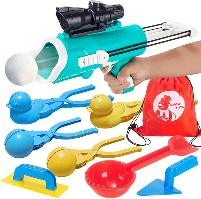 Snowball Maker Kit - 9 Pcs Winter Toys with Snowball Blaster Gun, 2 Duck Shaped Clips, Launcher and Carry Bag - Outdoor Snow Fight Toys for Kids and Adults