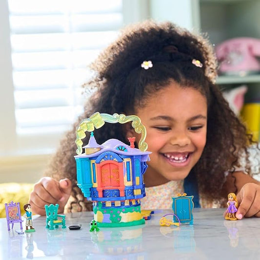 Disney Store Official Princess Micro Toy Set – Tangled – Set Includes Micro Figures of Rapunzel, Flynn, Pascal, & her Tower – Portable Playset with Handle – Perfect for Fans of Disney Princesses
