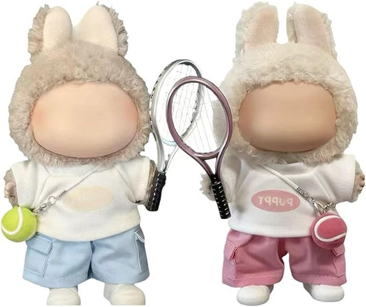(2 Pack) 17cm Doll Clothes Pink Tennis Set + Blue Tennis Set (2 T-Shirt + 2 Pants + 2 Tennis Ball + 2 Racket + 2 Sneakers)