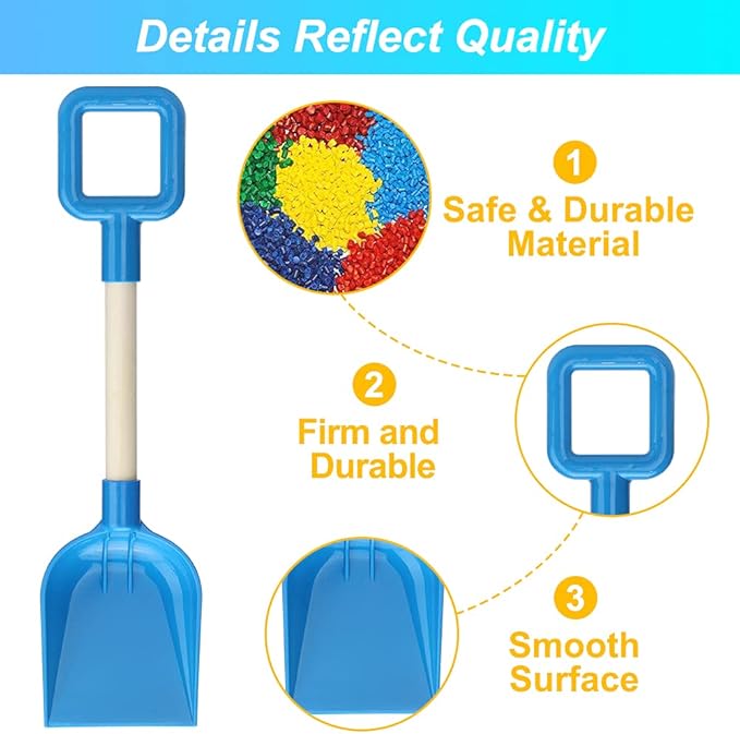 Dilabnba 16'' Kids Beach Shovels Sand Spades Toys Garden Tools, Wood Handle ABS Plastic Spade Rake Scoop for Digging Sandbox Gardening Snow Backyard Summer Outdoor Toy 3-Pack, Blue/Green/Red